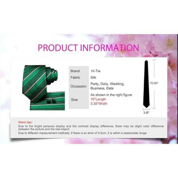 Extra long silk paisley tie set with pocket square cufflinks for wedding suit - Picture 6 of 7